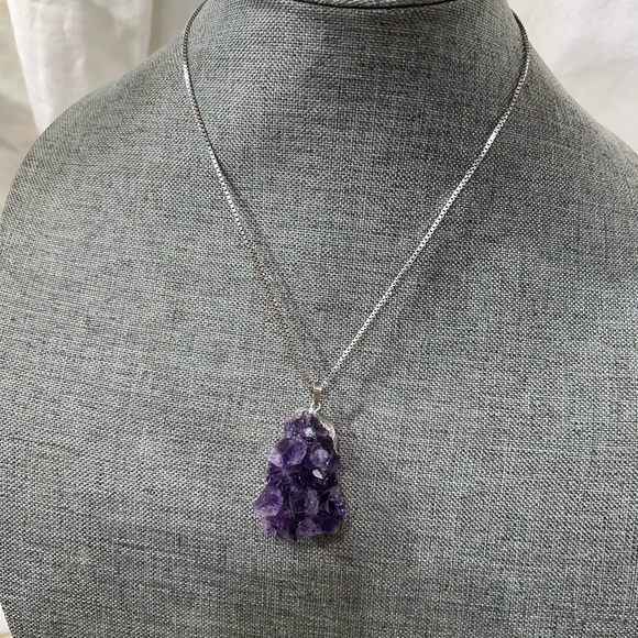 Natural Cluster Amethyst 925 Solid Sterling Silver Unisex Pendant 40mm. - Picture 5 of 11